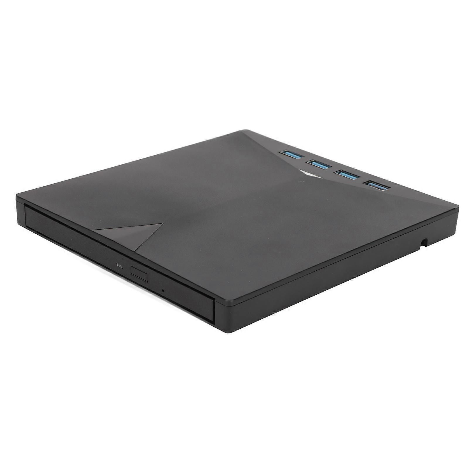 External DVD Drive Built in Cable Type C 4 USB3.0 Interfaces Black ABS Material Portable CD Writer for OS X System