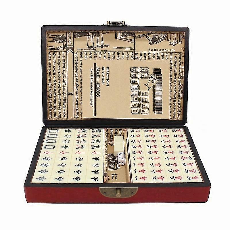 Vintage Chinese Mahjong Set 144 Tiles in Classic Box with Handle & Guide