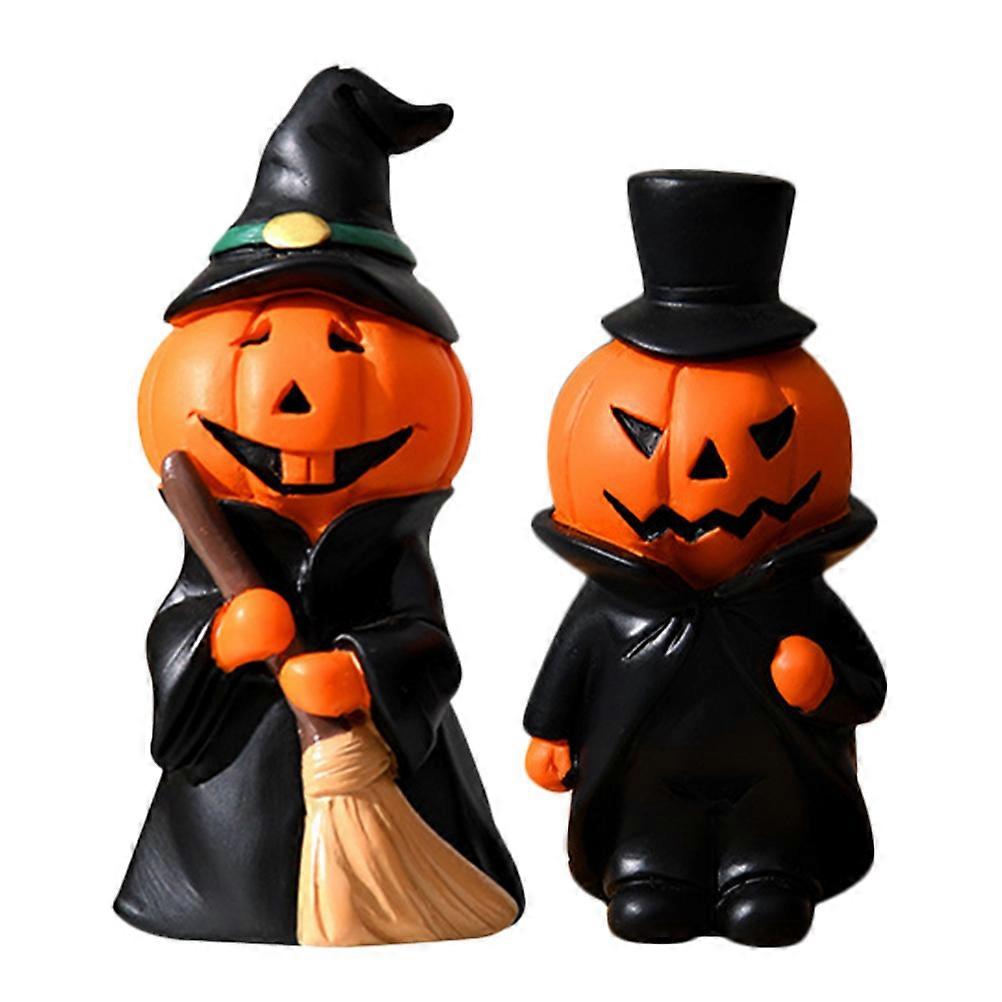 Halloween Ornament with Resin Pumpkin Doll Statue for Home Decor Orange Color Lightweight and Durable 2 Pieces