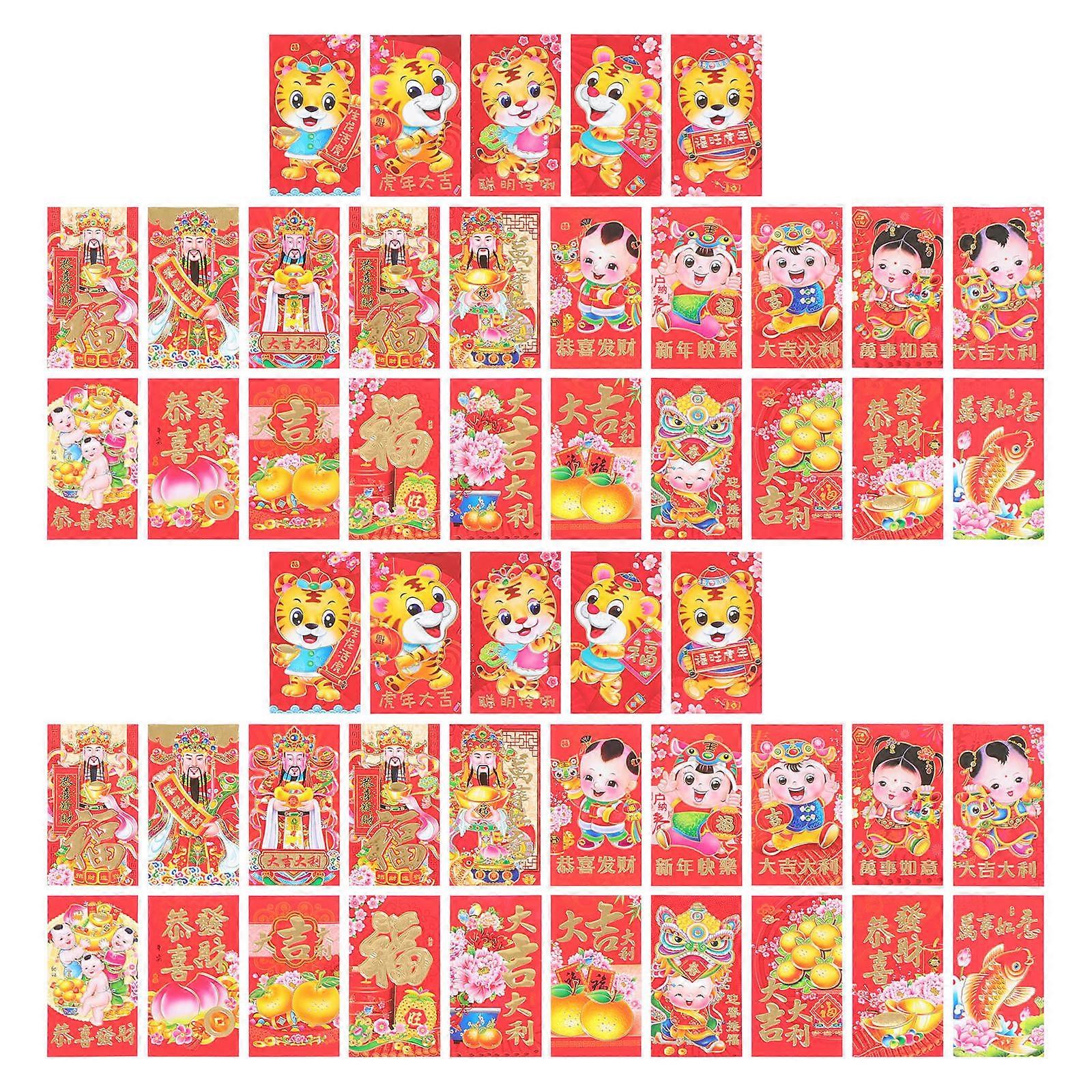 Traditional Red Pocket 50Set Assorted Color Rectangular Chinese New Year Practical Money Storage