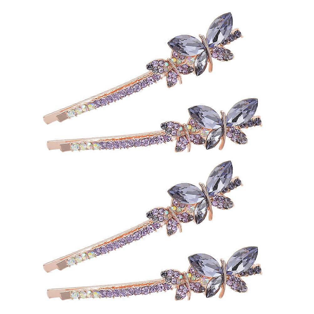 Rhinestone Barrettes μαλλιών για τις γυναίκες σε πανέμορφο πορφυρό σχήμα πεταλούδας για πάρτι και καθημερινές συγκεντρώσεις 2 ζεύγη