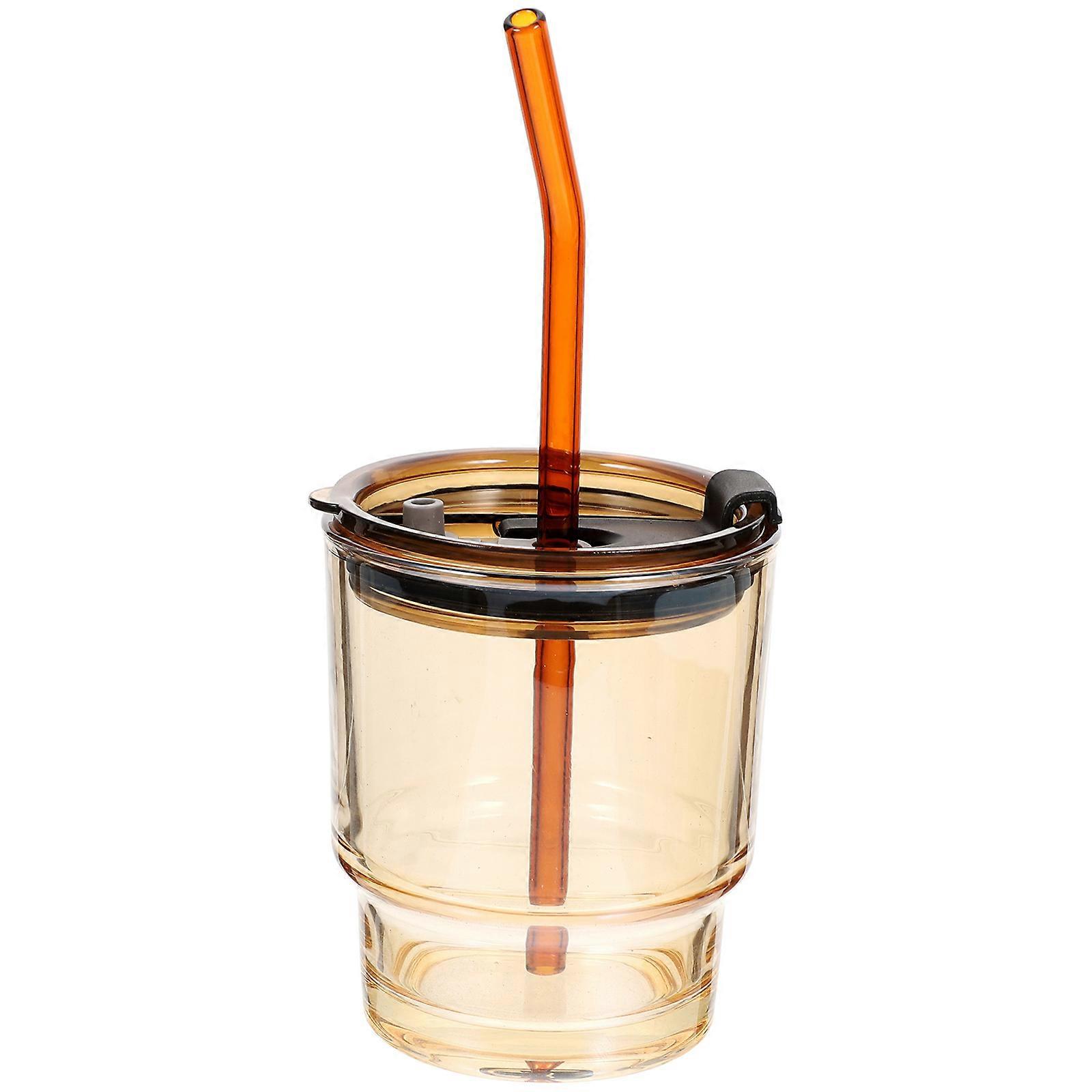 Multipurpose Glass Coffee Cup With Lid Straw For Coffee Shop Outdoor Activities 11X9X9cm Tight Sealing Lid 1 Set