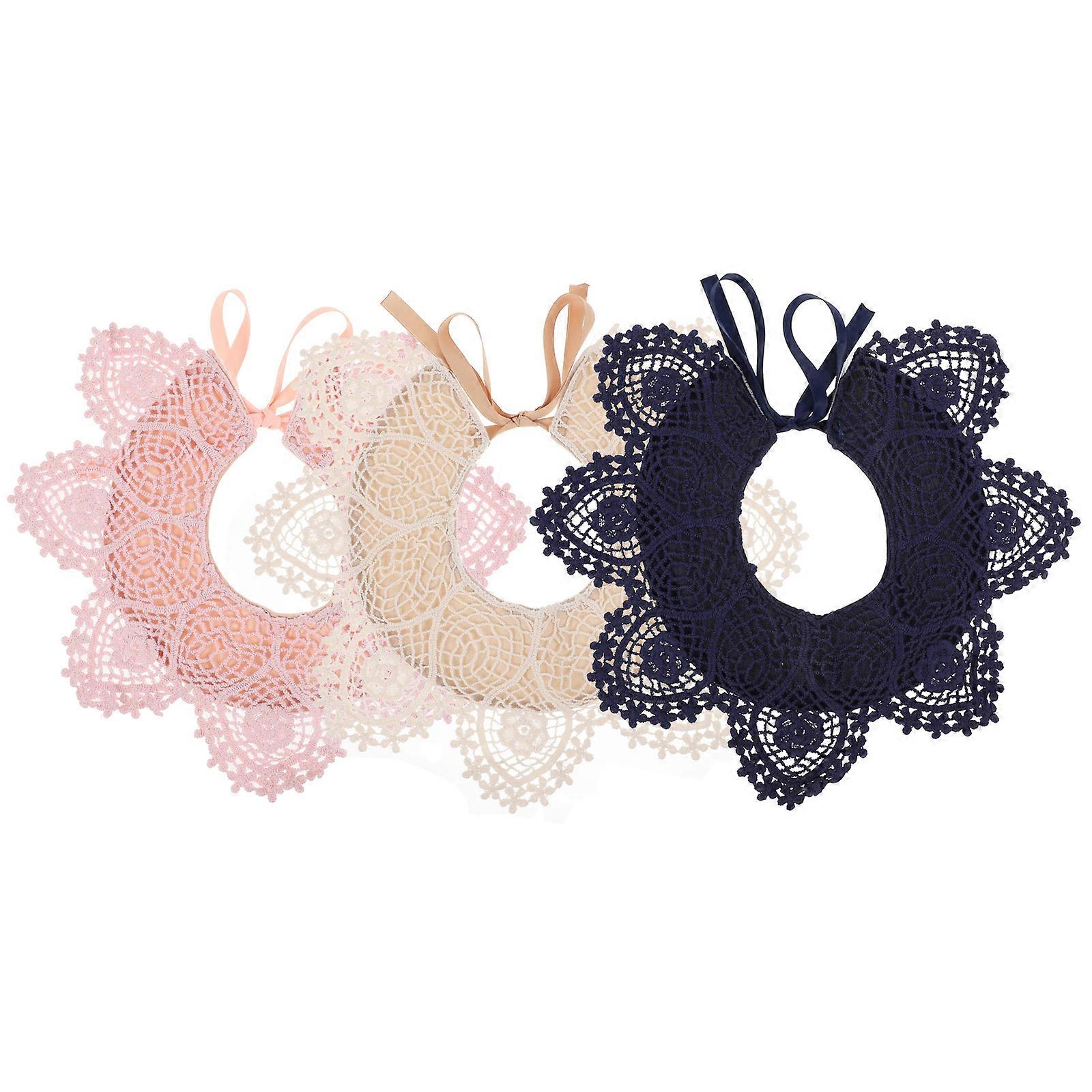 3pcs Lace Cotton Bibs for Girls Soft Absorbent Teething Drool Towels for Feeding, Daily Use & Gentle Skin Care