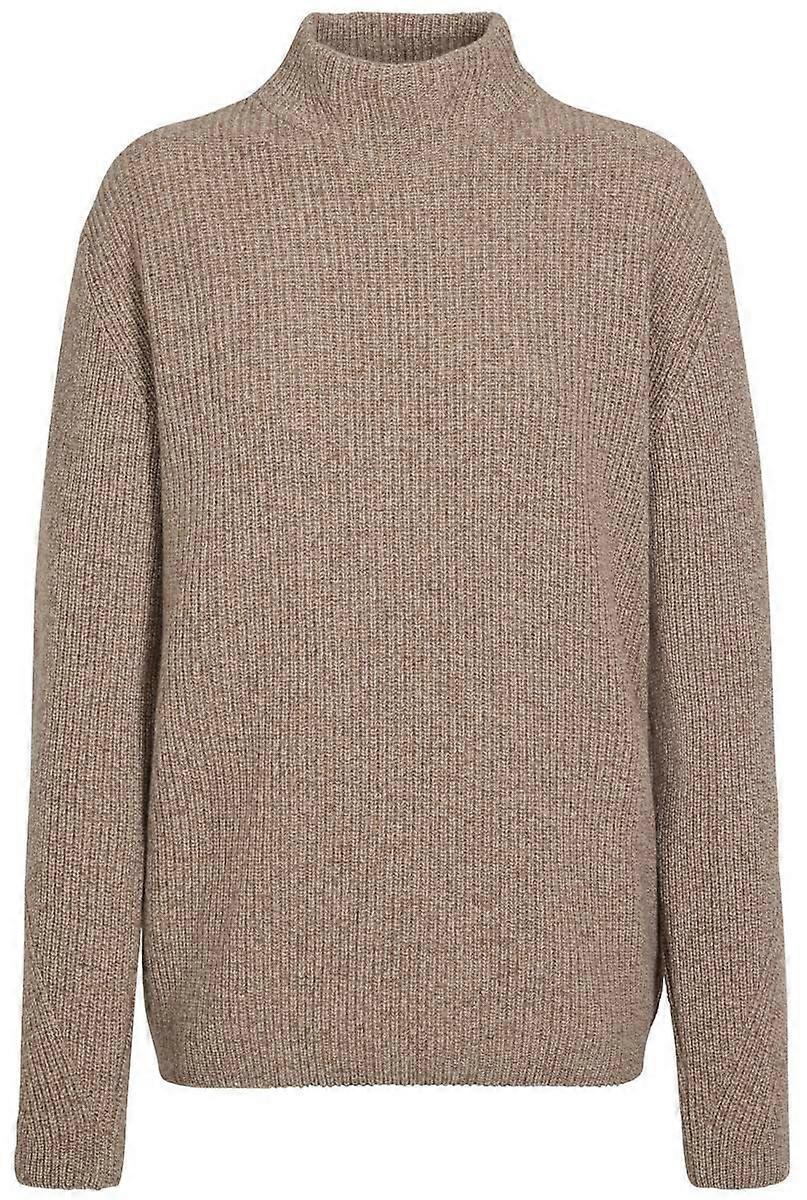 Falke Prążkowany Sweter Z Wełny Jagnięcej Z Mock Neck - Piaskowy Beż