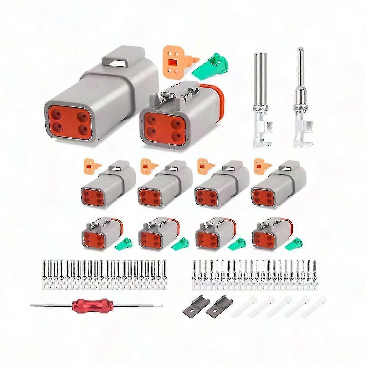 5 Sets 4 Pin DT Connector Kit, Waterproof 16 Size Stamped Contacts with Seal Plugs for Automotive