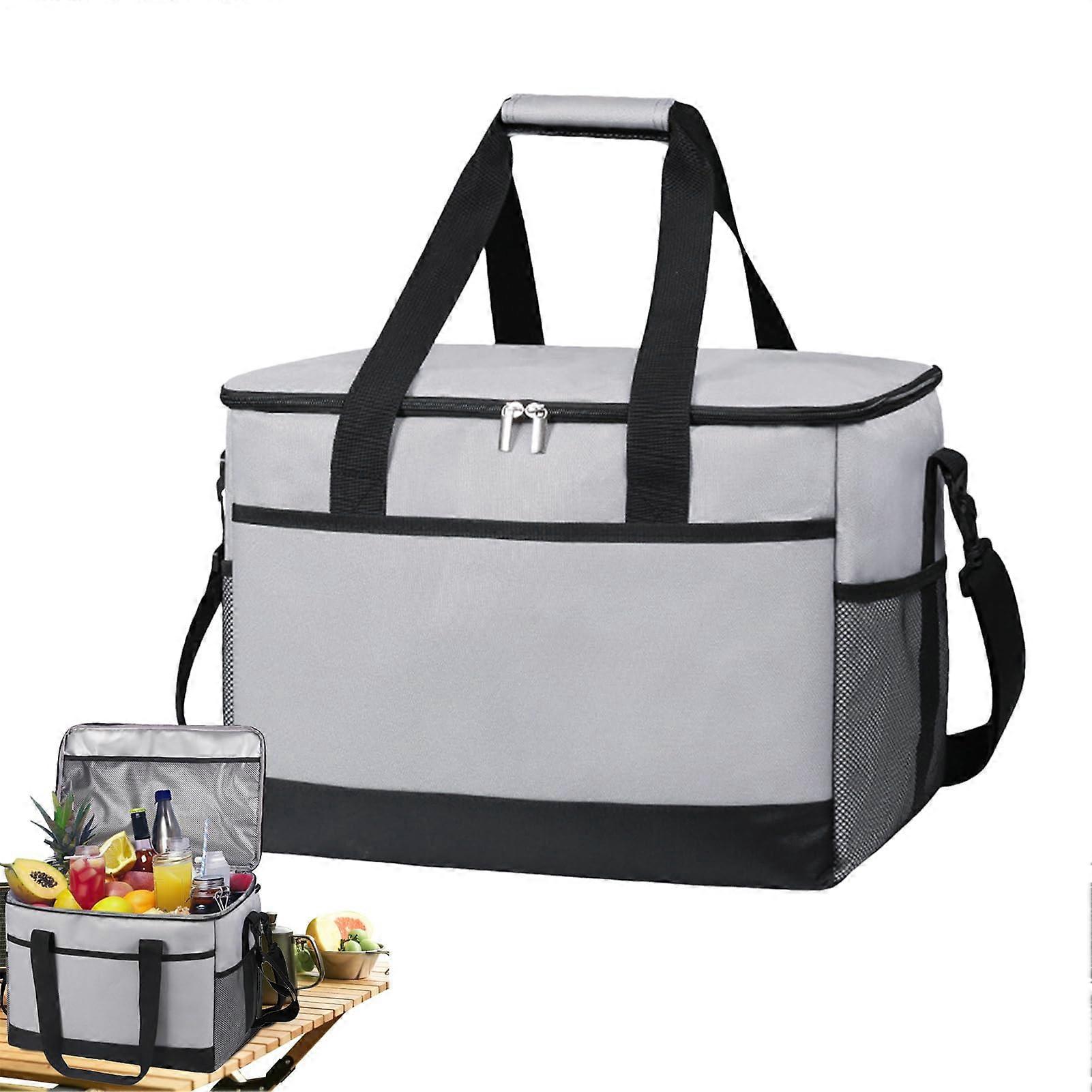 Insulated Cooler Bag 35L Capacity Waterproof Design With Handle Hot Cold Retention Food Organizer For Outdoor Use Grey