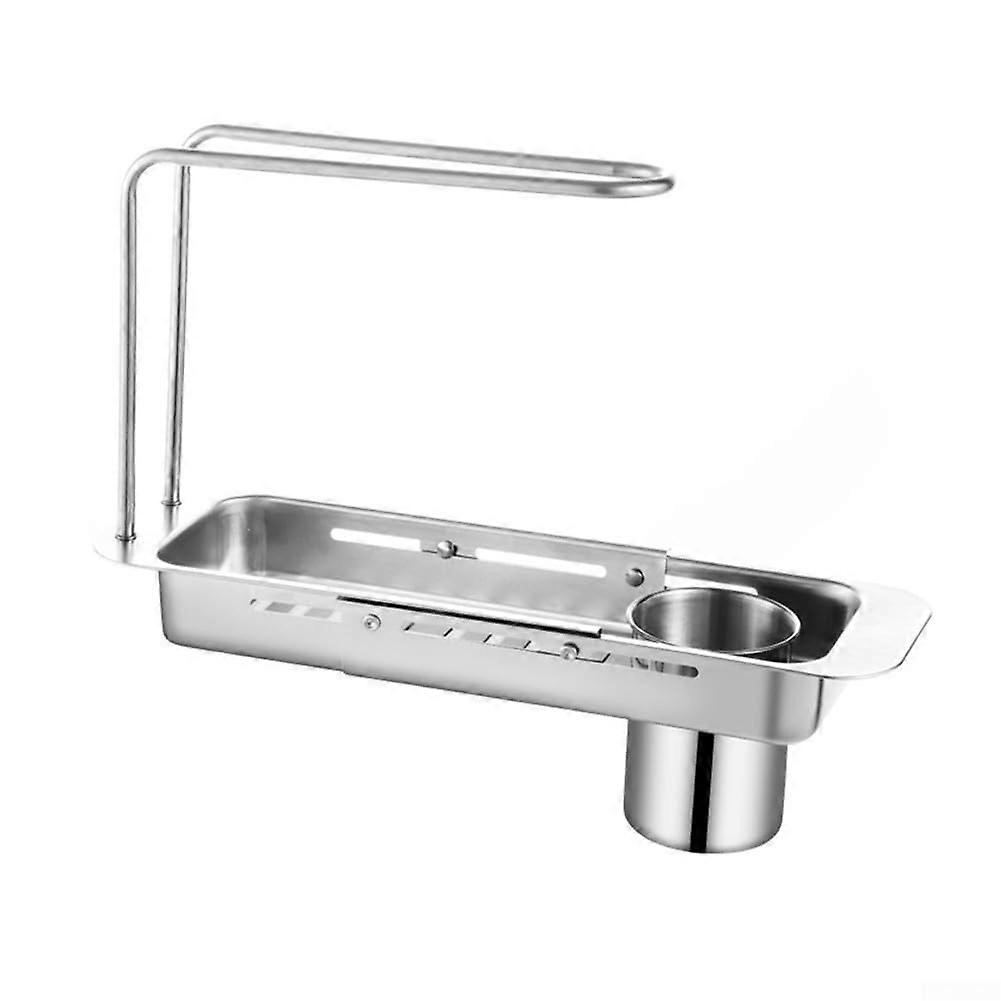 Stainless Steel Sink Organizer Adjustable Length for Sponges Brushes Cleaners Kitchen Storage Solution