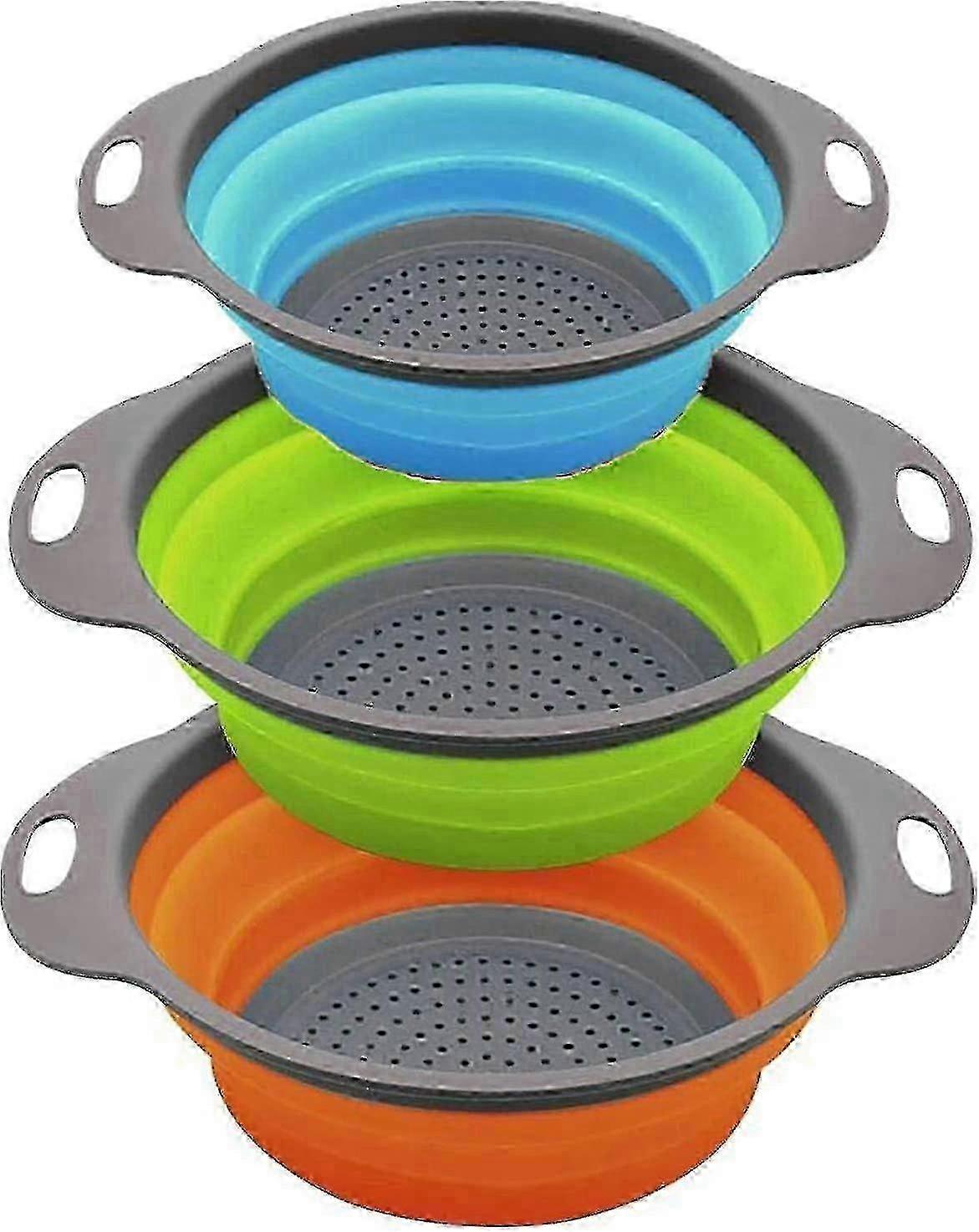 Kitchen Foldable Colander, Foldable Silicone Colander, Round Foldable Colander 3 Pieces