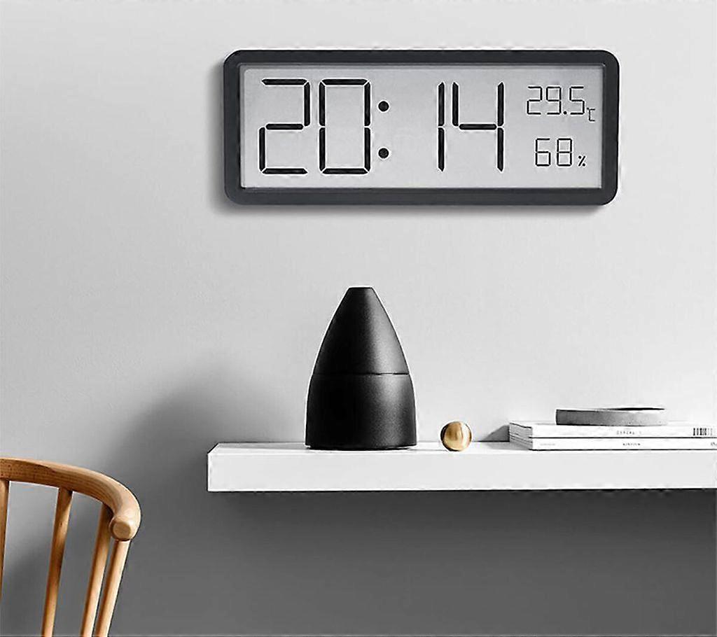 Digital Wall Clock with Temp, Date & Humidity Display, 20cm, Black