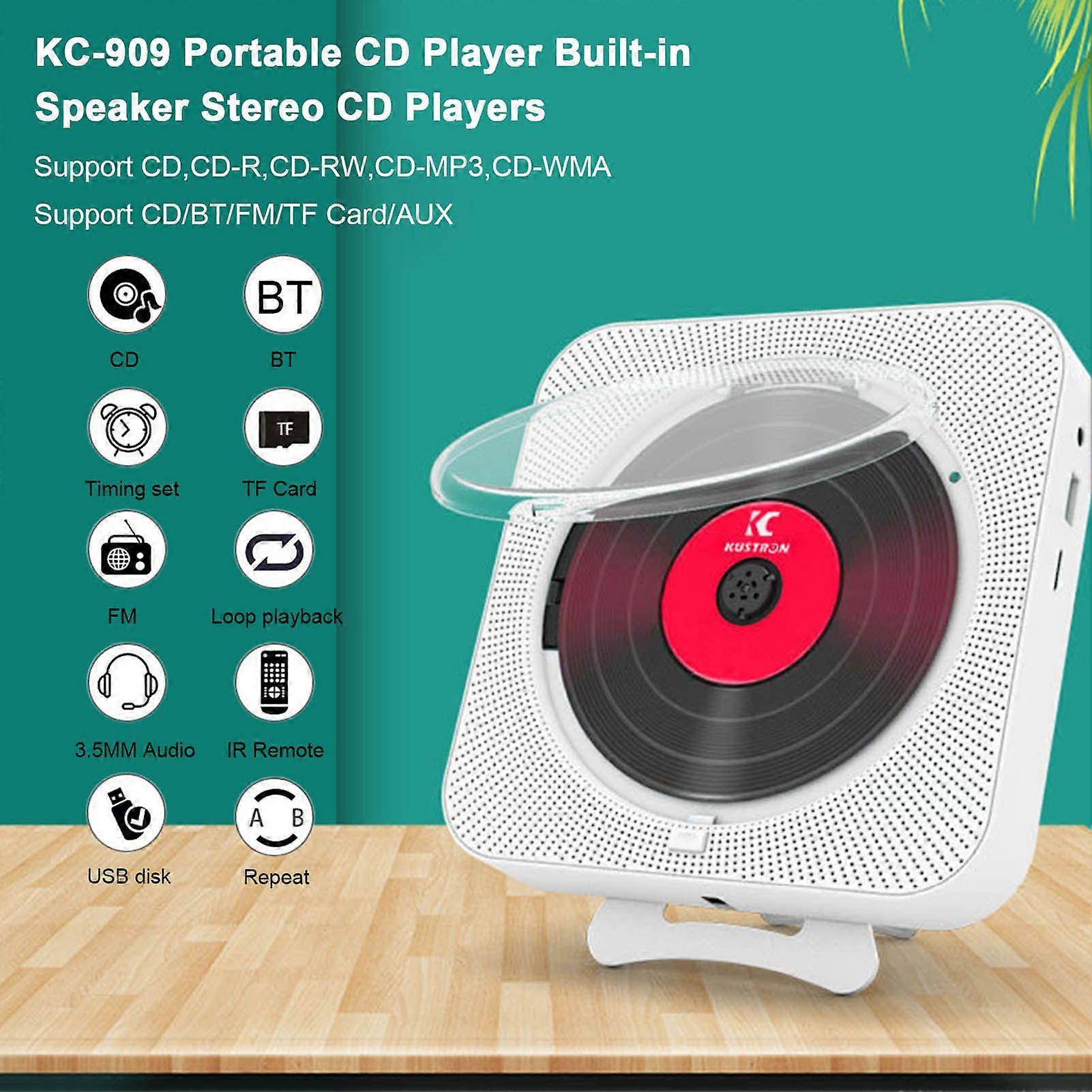 Portable CD Player Built in Speaker Stereo CD Players LED Screen Wall Mountable CD Music Player with IR Remote Control Supports CD/BT/FM/TF Card/AUX