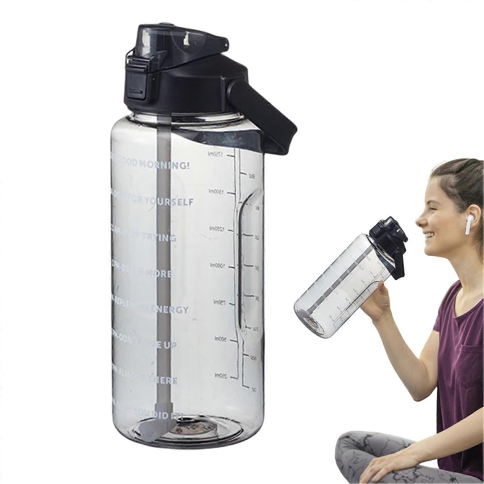 Running Water Bottle 2L Capacity Leakproof With Time Markings Black Portable Hydration Pack For Running Camping