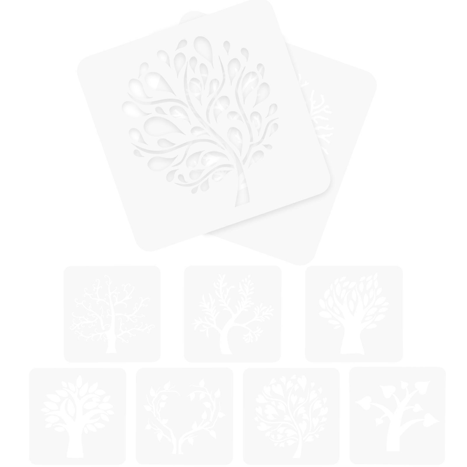 9pcs Tree Pattern Stencils for Painting – Reusable Plastic Templates for DIY Crafts, Wood, Canvas & Walls – Creative Art Projects & Home Decor