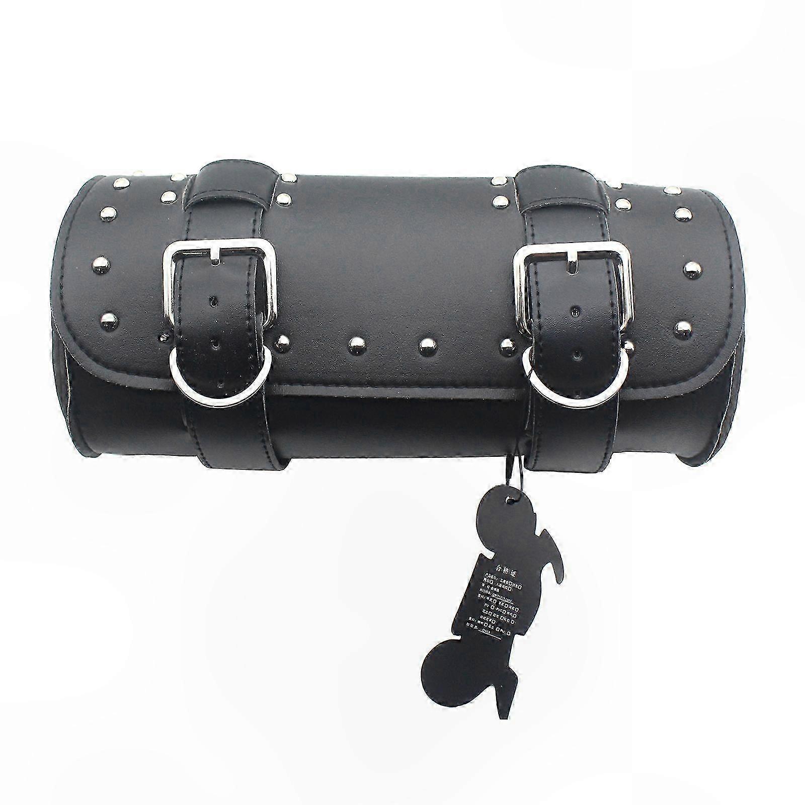 Waterproof Motorcycle Fork Bag Tool Storage for 11" Round Black Leather Bikes
