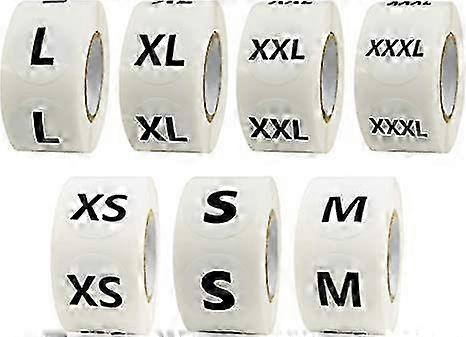 3500 Pcs Clothing Size Round Sticker Labels in Full 7 Sizes (XS, S, M, L, XL, XXL, XXXL) with Perforation Line, 1" in Diameter