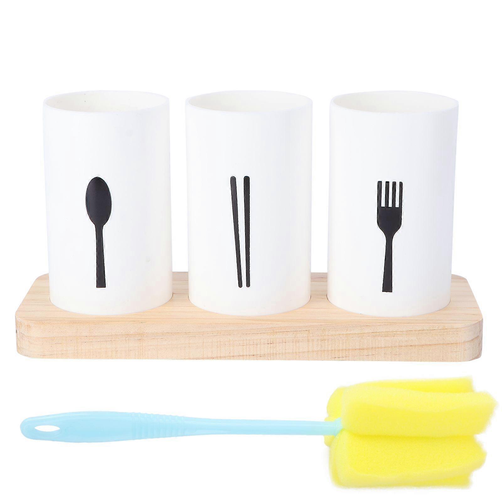 1pc Multifunctional Pp Utensil Organizer Flatware Holder With Draining Base For Countertop Kitchen