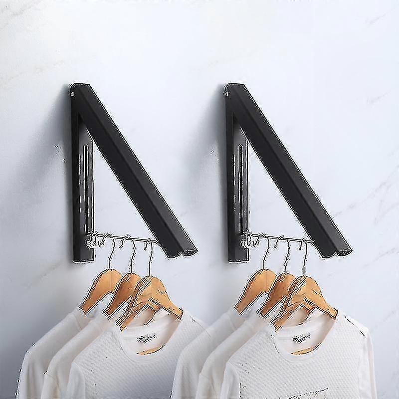 Retractable Wall-Mounted Rod for Clothing Storage - 2 Units, Black