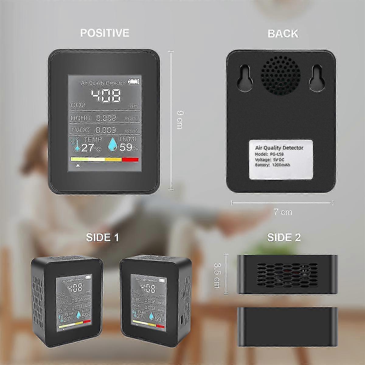 Carbon dioxide detector, black plastic shell, high-precision, calibration-free, suitable for multiple scenarios