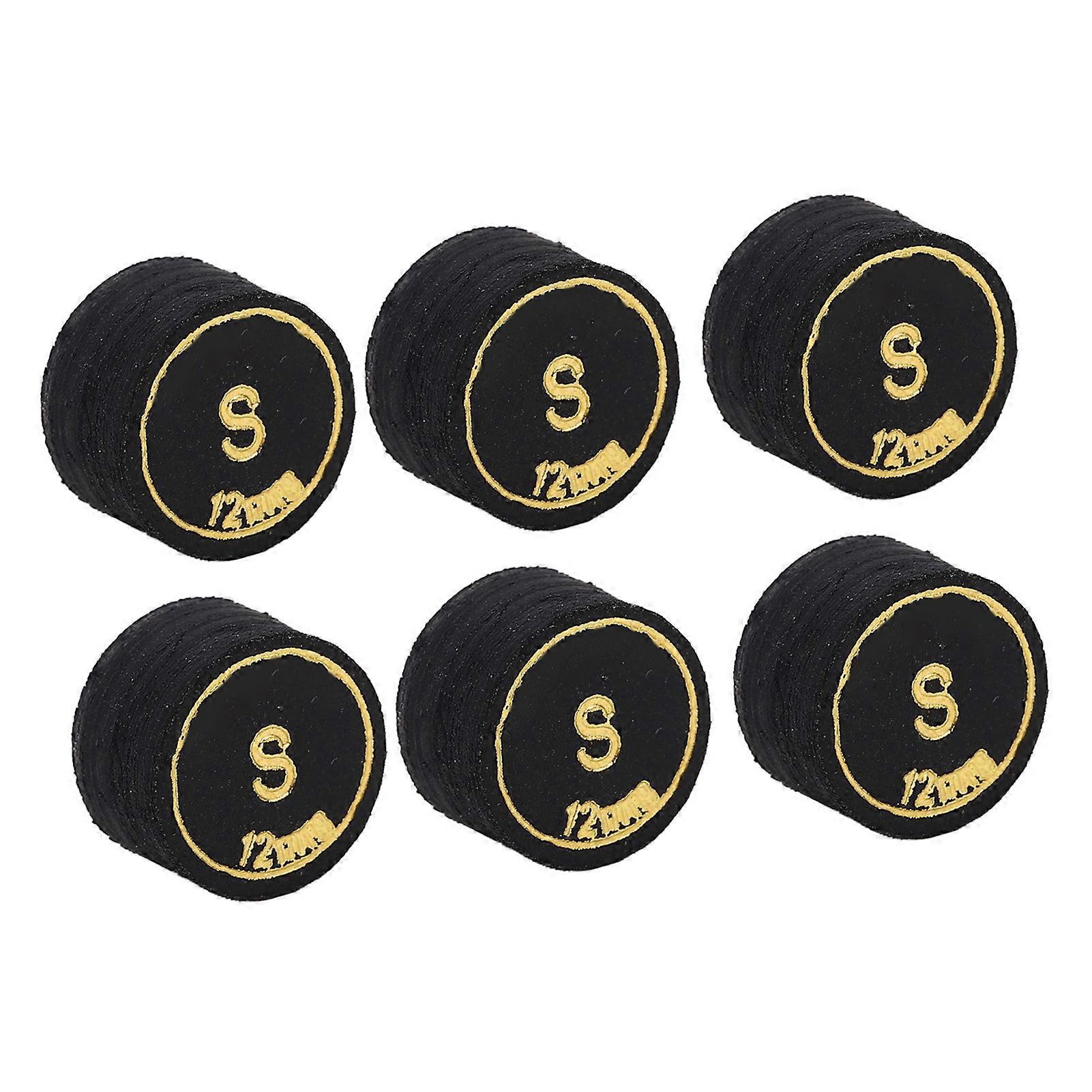 6pcs 12mm Black PU Pool Cue Tips Lightweight Replacement Set