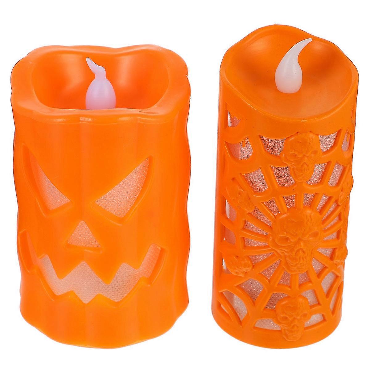 Practical 2Pcs Flameless Halloween LED Candle Lamps For Decorations In Orange Featuring Pumpkin Shape