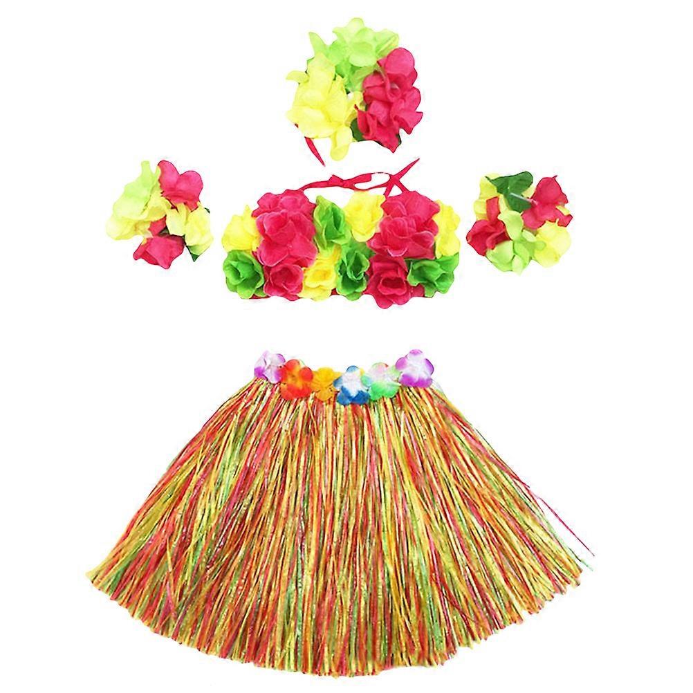 Hawaii Hula Skirt Set with Elastic Waistband and Adjustable Side for Tropical Events 40cm