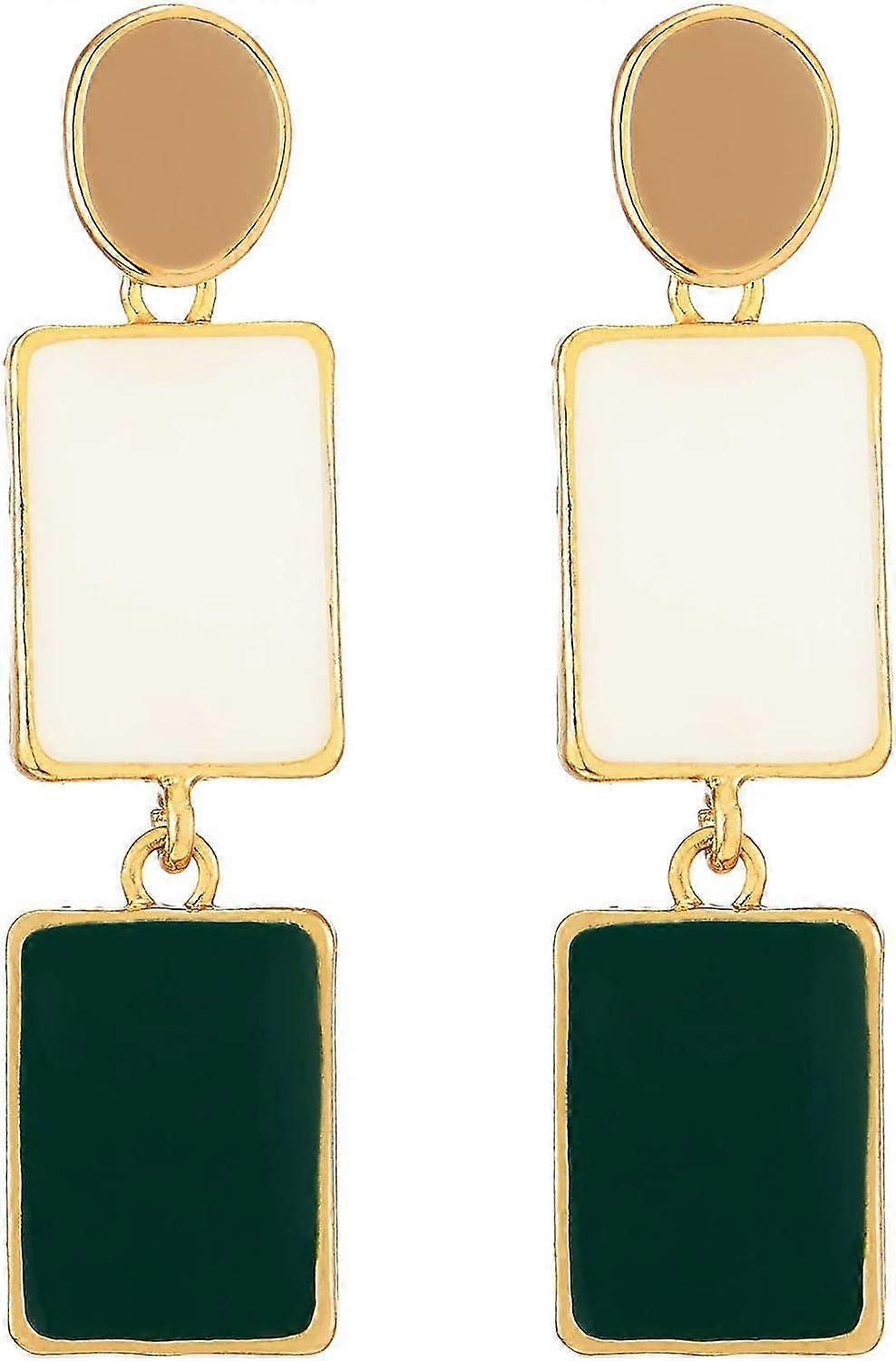 Art Deco Gold Tone Circle Rectangle Statement Dangle Drop Stud Earrings with