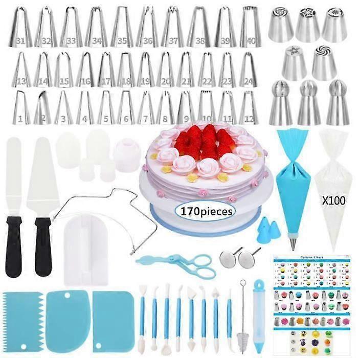 Cake Turntable Pastry Kit Include Cake Turntable Bags and Kitchen Cake Decorating Kit -170Pcs/Kit