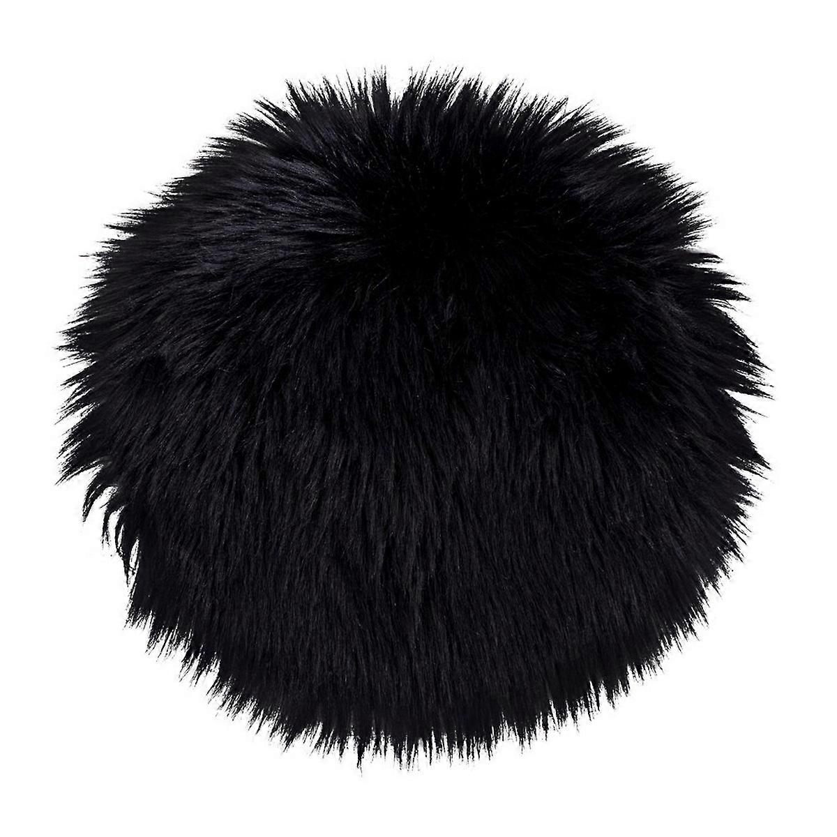 Pouf Lammfell, schwarz, Polyester, 35x35x6,5 cm