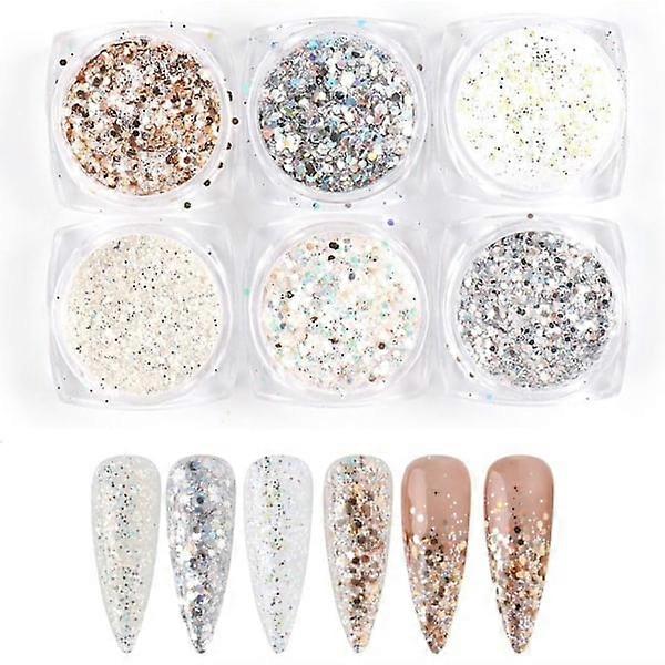 6 pcs Nail Glitter Sequins, Nail Decoration Multicolor