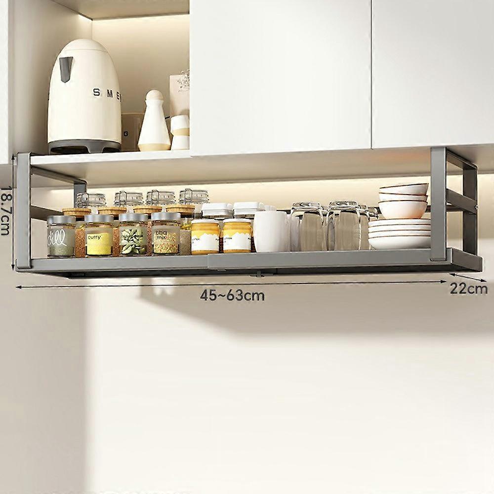 TKdaddy Adjustable Under Cabinet Organizer Rack 45-63cm Extendable Kitchen Storage Shelf Multi-Function Holder Black