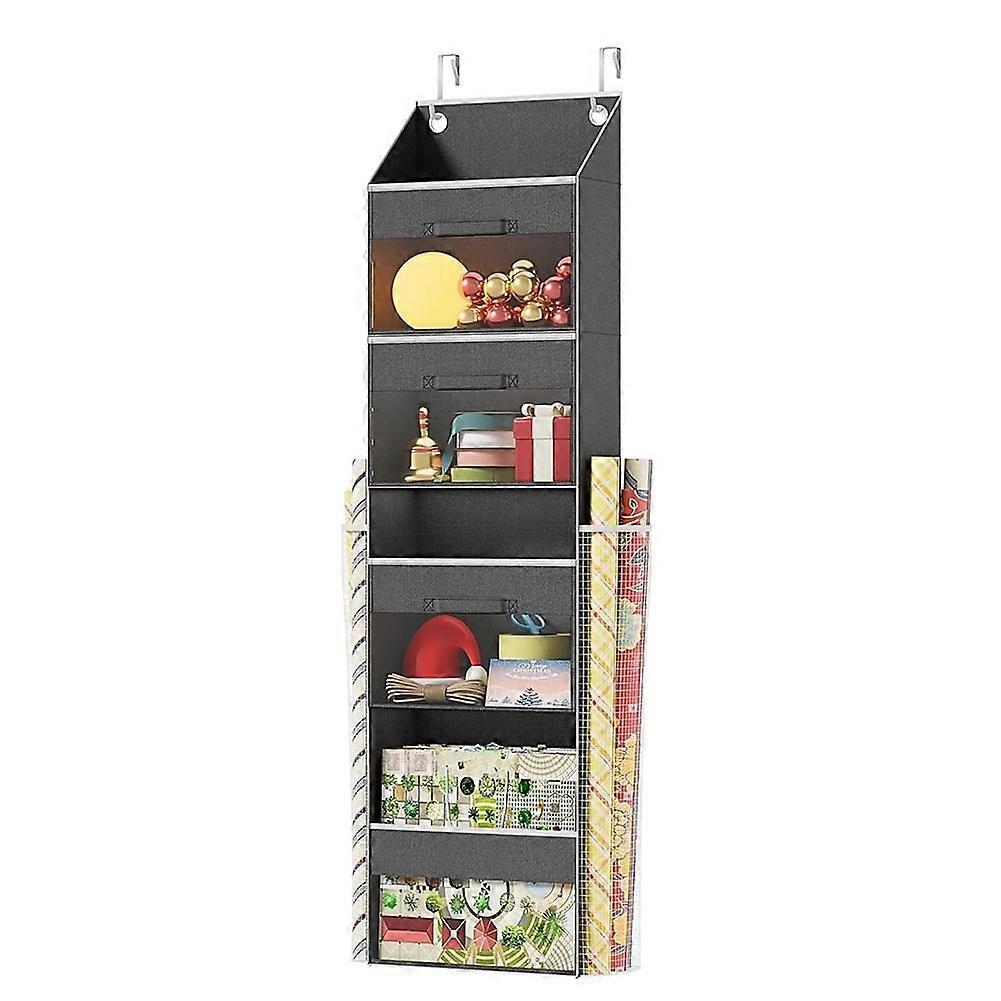 Over Door Wrapping Paper Organizer Storage with 3 Removable Drawers & Side Pockets - Dual Use Design with Elastic Straps