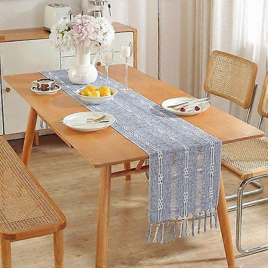 Bohemian Rustic Tassel Table Runner - Striped Farmhouse Table Decoration -