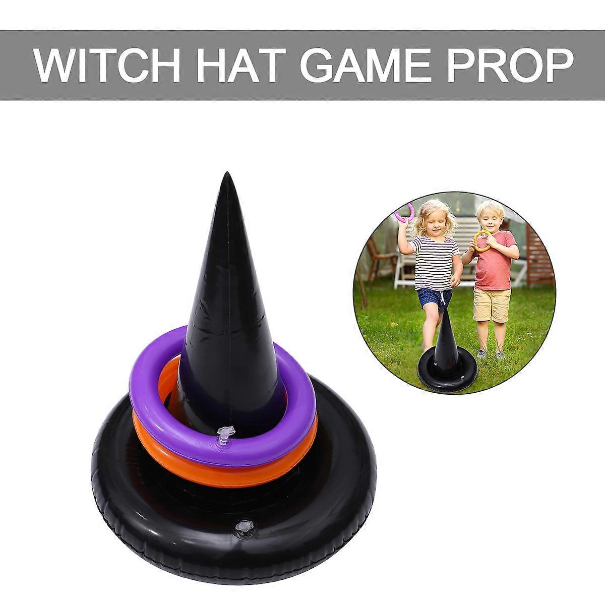 Kids Ring Toss Toy Witch Hat Set for Kids Playing Includes Inflatable Hat and Rings