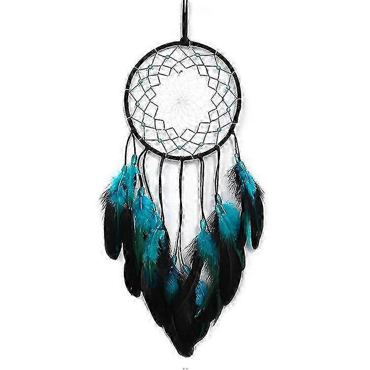 Blue Feather Dream Catcher Hanging Decor Wind Chime Home Wall Ornament with LED Light Strip