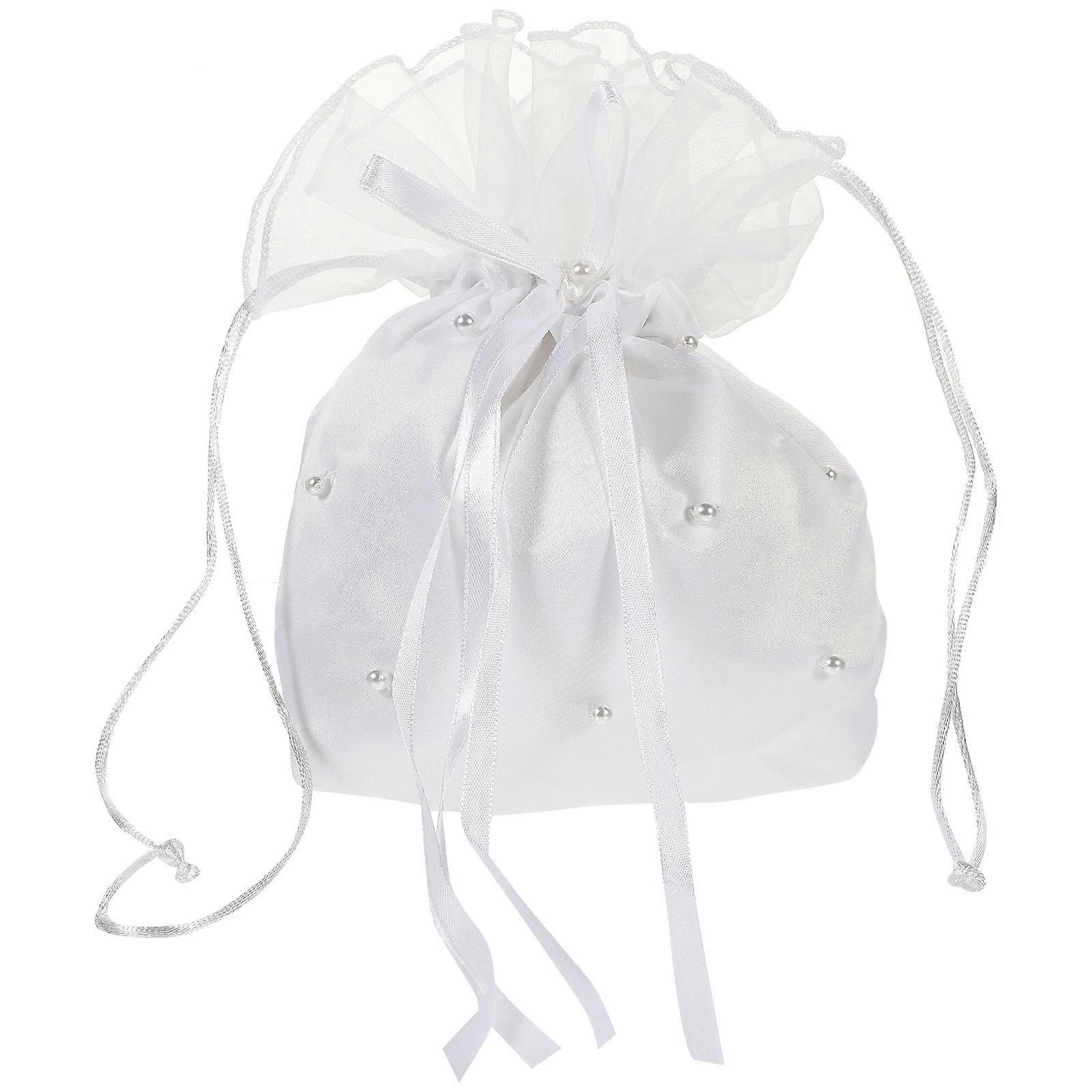 Bride Drawstring Bag for Storage Use 4Pcs White Small Satin Bags