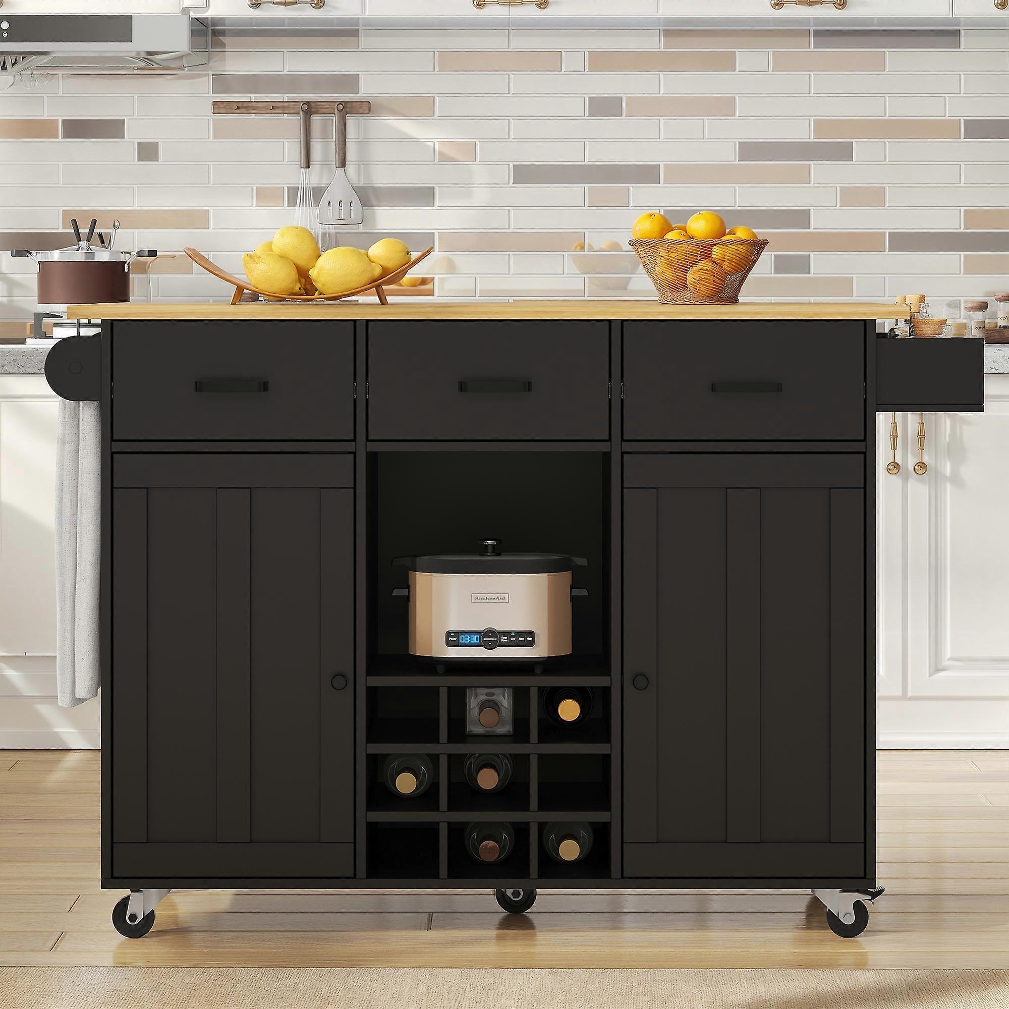 Adjustable Storage Movable Wood Black Spice Table Wooden Buffet