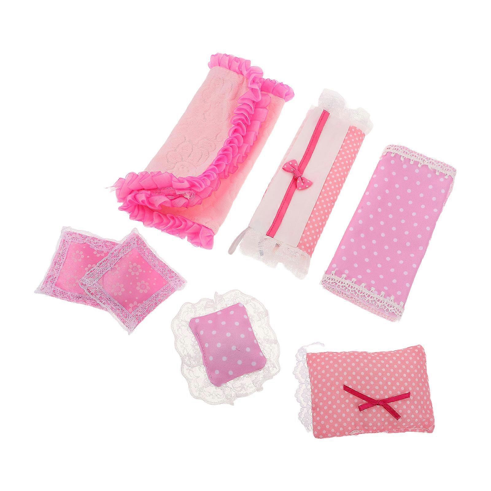 Pink Dollhouse Bedding Set for 3Sets Miniature Bedroom Bedding with Pillows