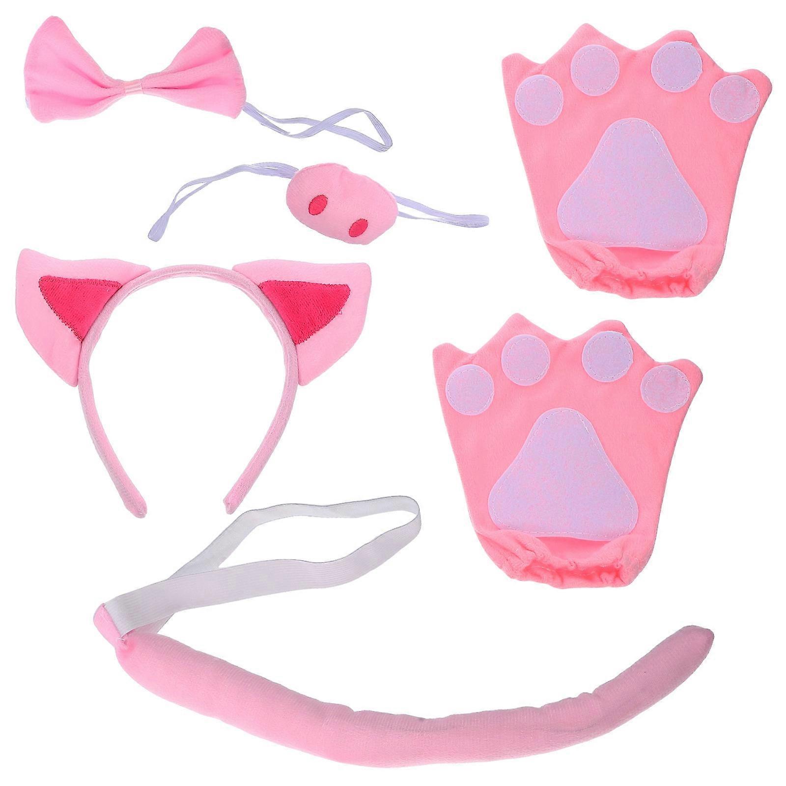 Pig Costume 4Sets Pig Ears Headband Tail Bowtie Nose Gloves for Party Use