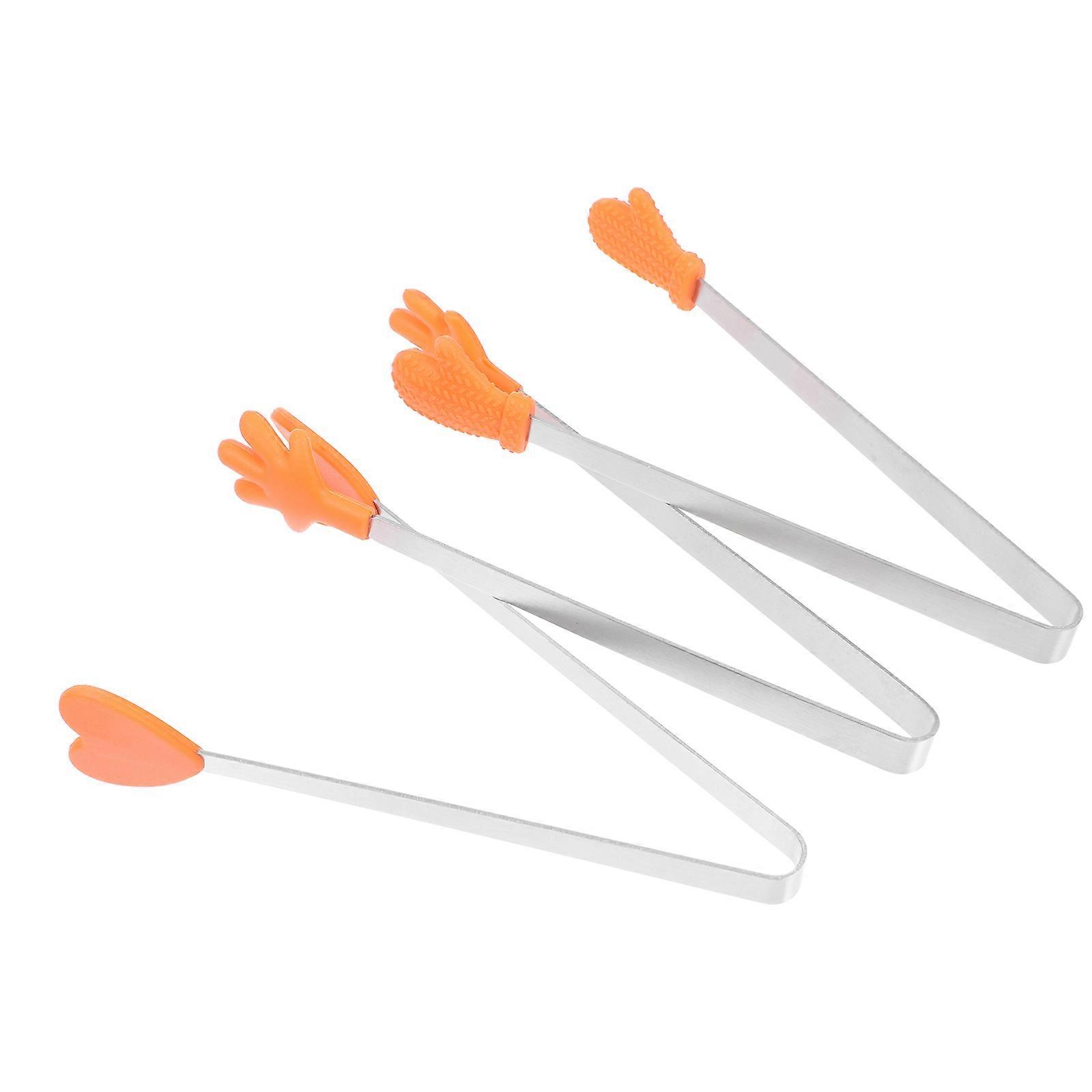 Small Ice Cube Tongs Bakery Bread Tong for Home Use 9Pcs Orange