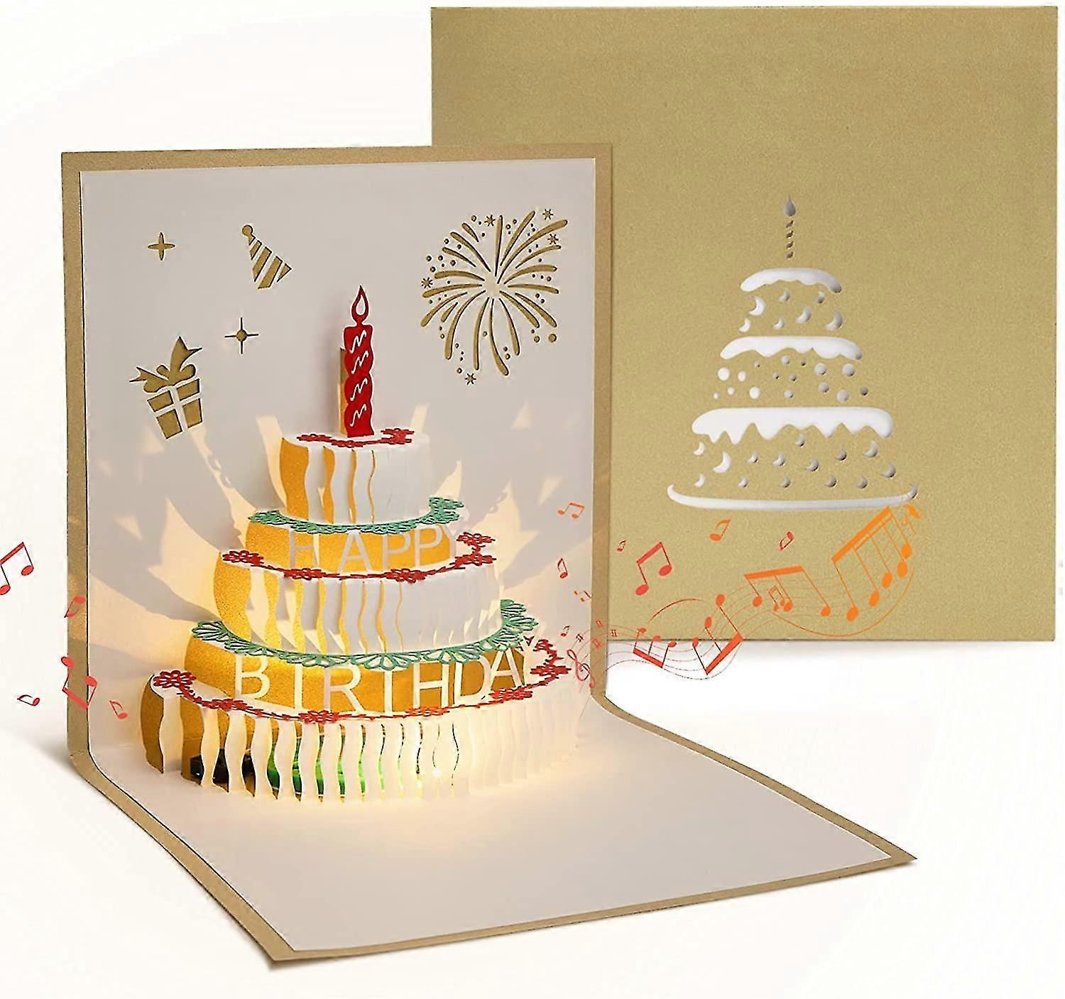 verjaardagskaart, 3d pop-up wenskaart met envelop, goud