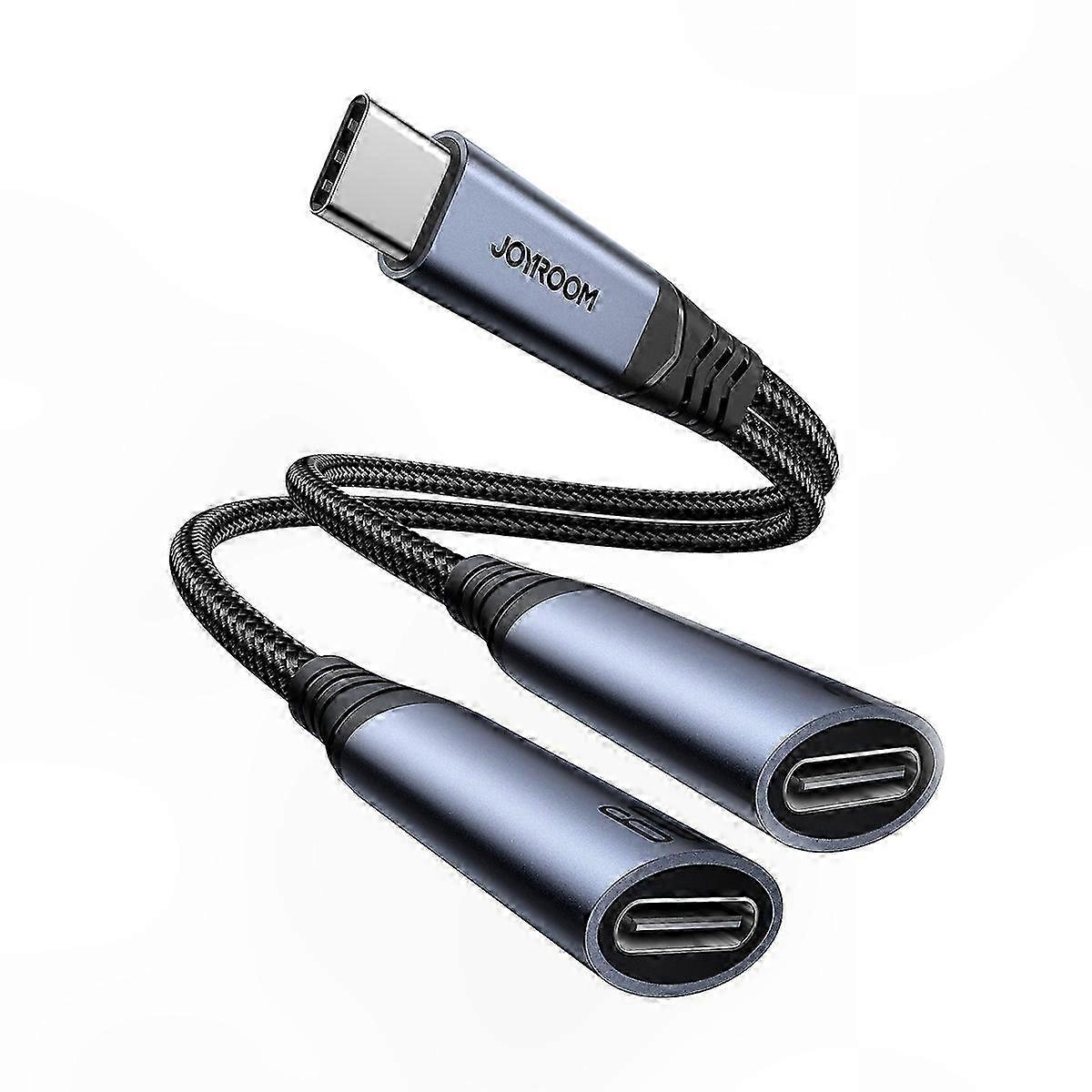 Type-C to Dual Type-C o Connector with PD 60W Fast Charging Adapter Splitter, Black