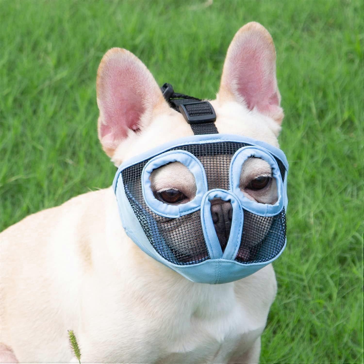 2Pcs Multicolor Short Snout Dog Muzzle- Adjustable Breathable Mesh Bulldog Muzzle for Biting Chewing Licking Grooming Dog Mask