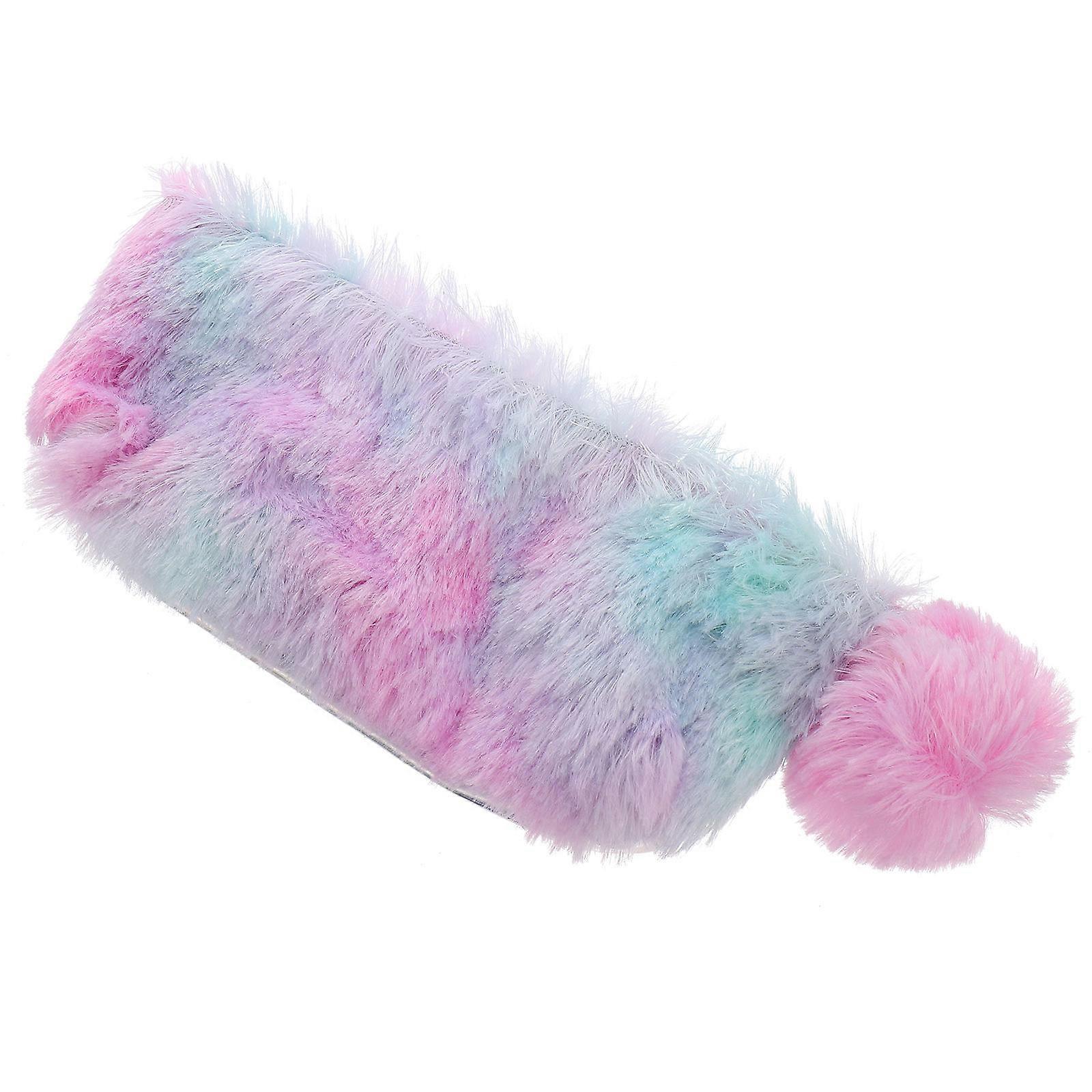 Colorful Pattern Pencil Case Bag 2Pcs Organization For Students Plush Material Rectangular Size 21x9x4cm