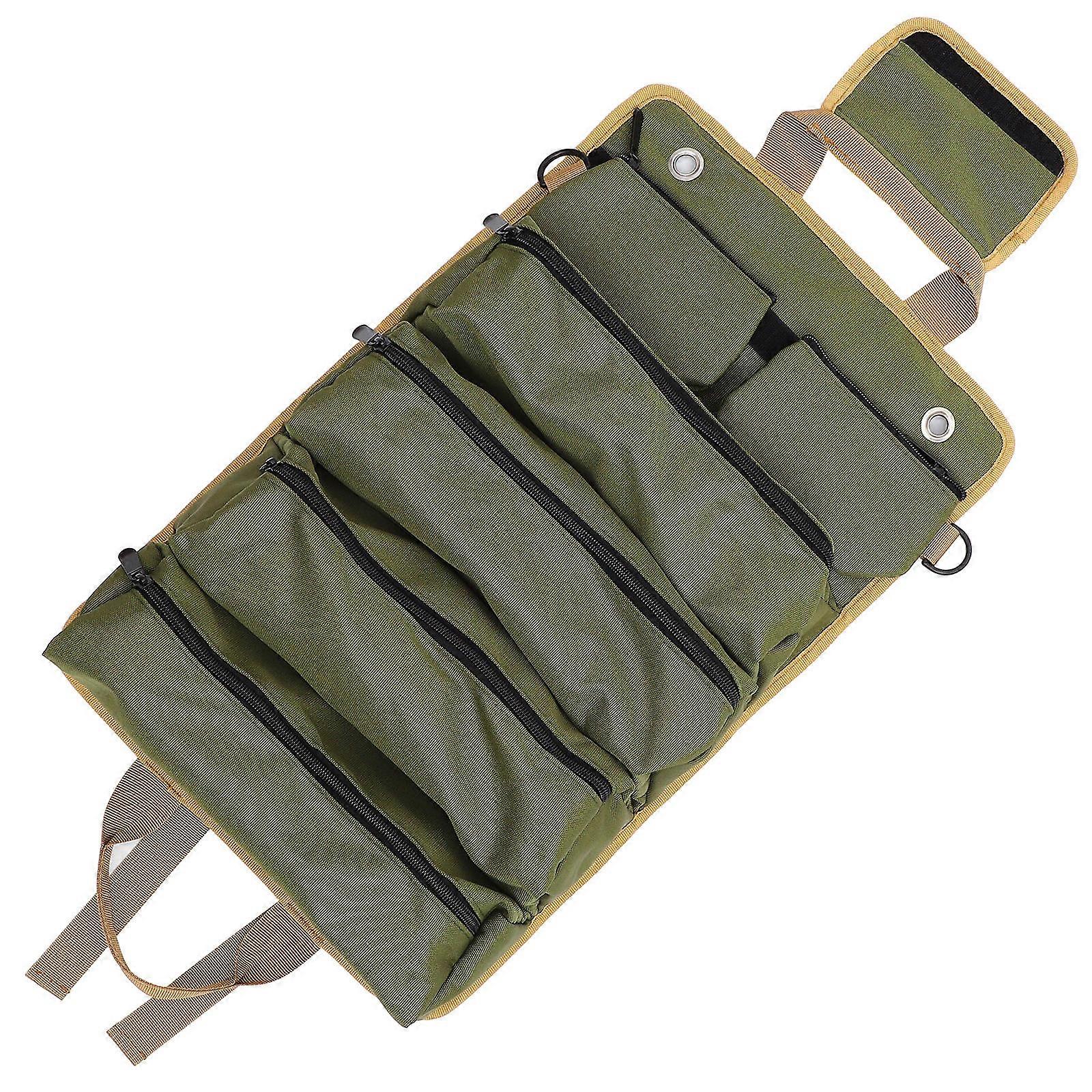 Reusable Tool Roll 3Pcs Pouch For Electrician Workshop Construction Site Green Oxford Cloth Organization