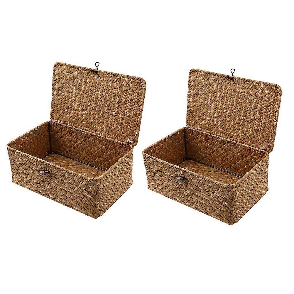 Woven Storage Box Seaweed for Storage Use 4Pcs Light Brown Straw Baskets
