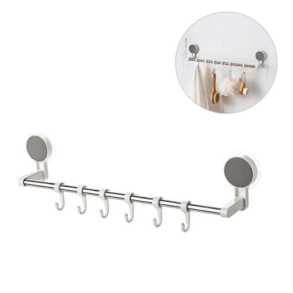 Stainless Steel Towel Rack For Bathroom Wall Single Pole With 6Pcs Hooks Ideal For Homeowners Daily Use Space Saving Design 48.5Cm X 7.8Cm
