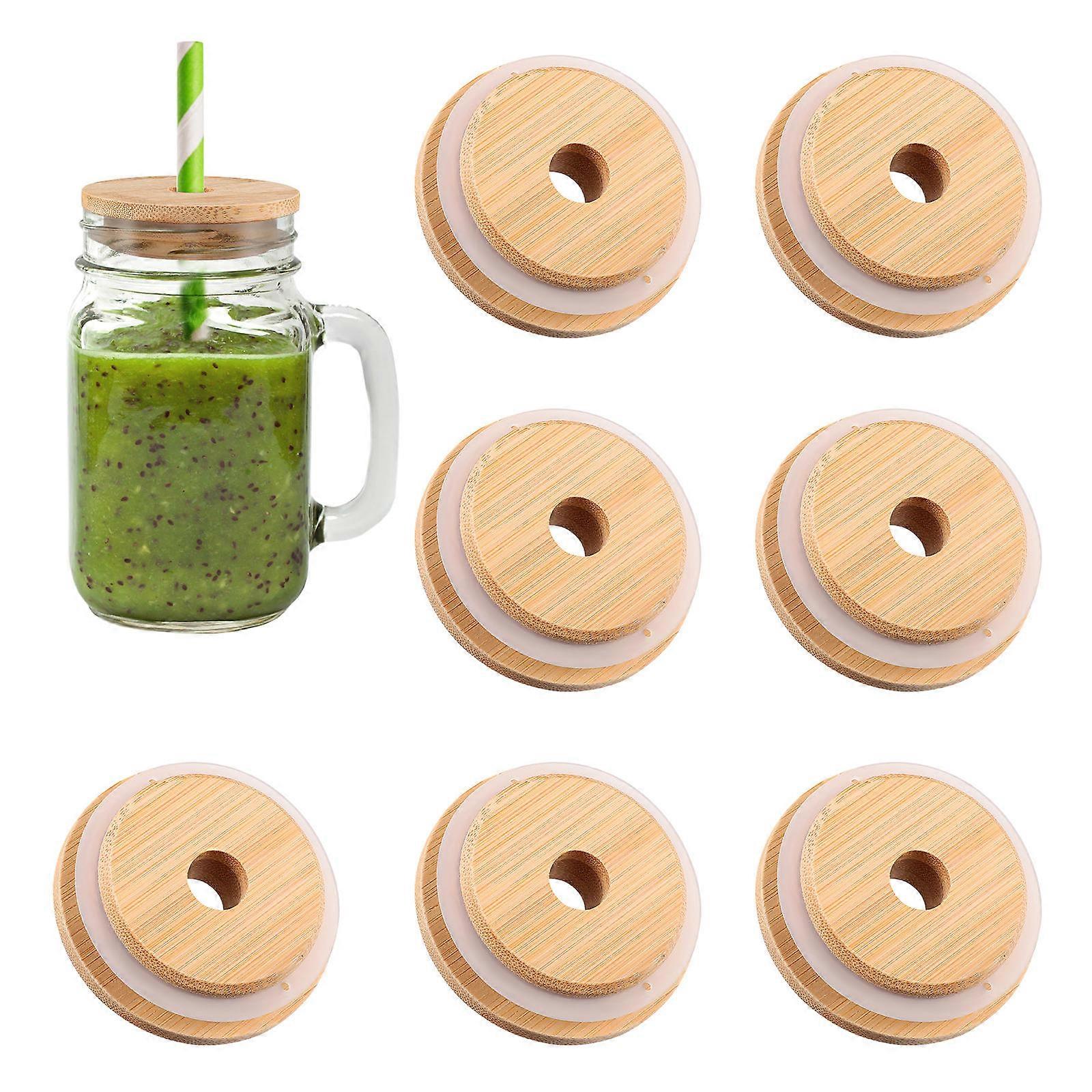 Bamboo Lid for Glass Jar Bottle Cover with Sealing Feature 2Pcs Pack