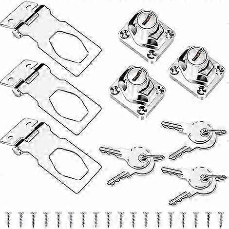 3PCS Hasp Lock 4 Inch Padlock Zinc Alloy Locking Hasp Latch Buckles with Key and
