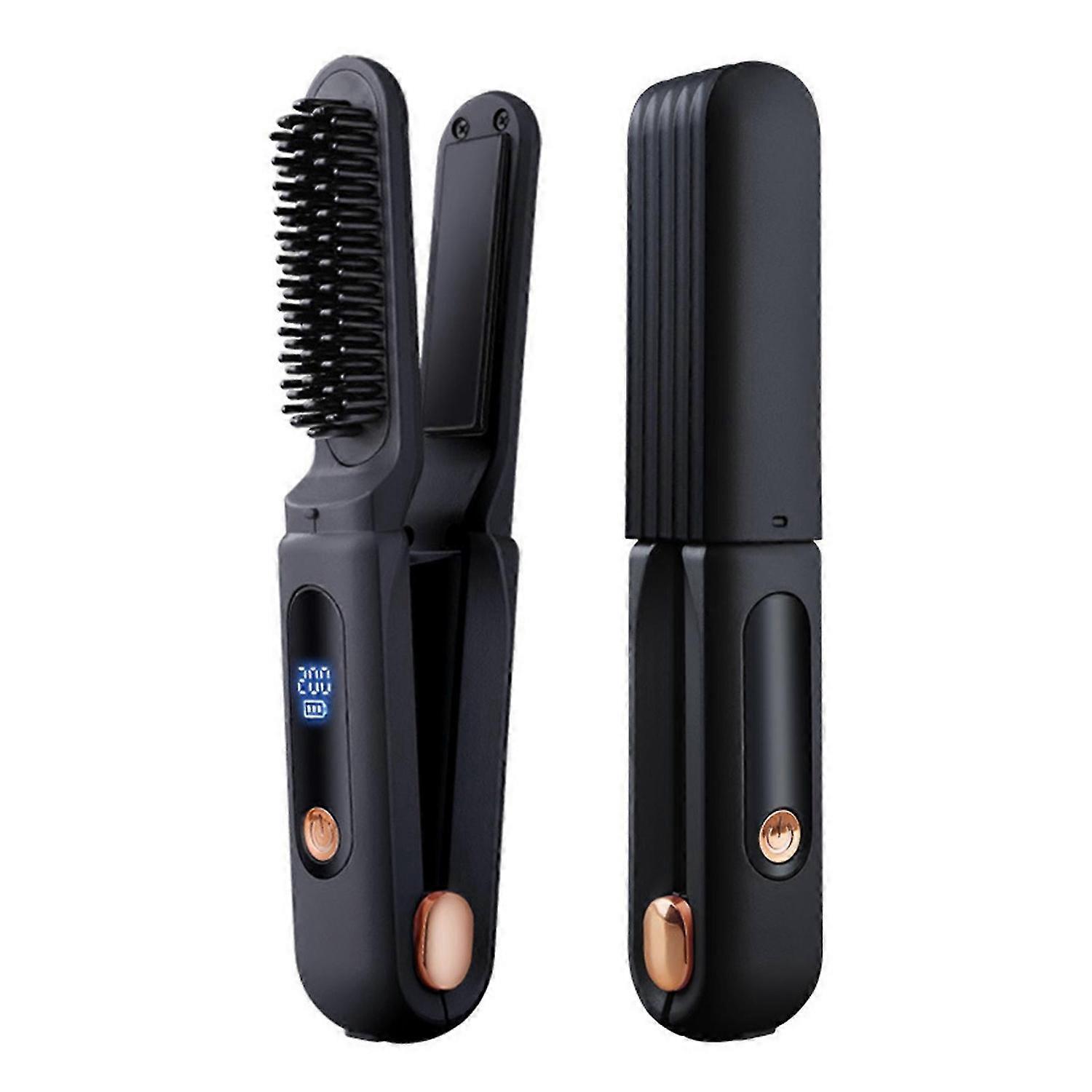 Wireless Portable Hair Straightening Comb, 2-in-1 Digital Display with Anti-Scald, Adjustable Temperatures for Home/Travel