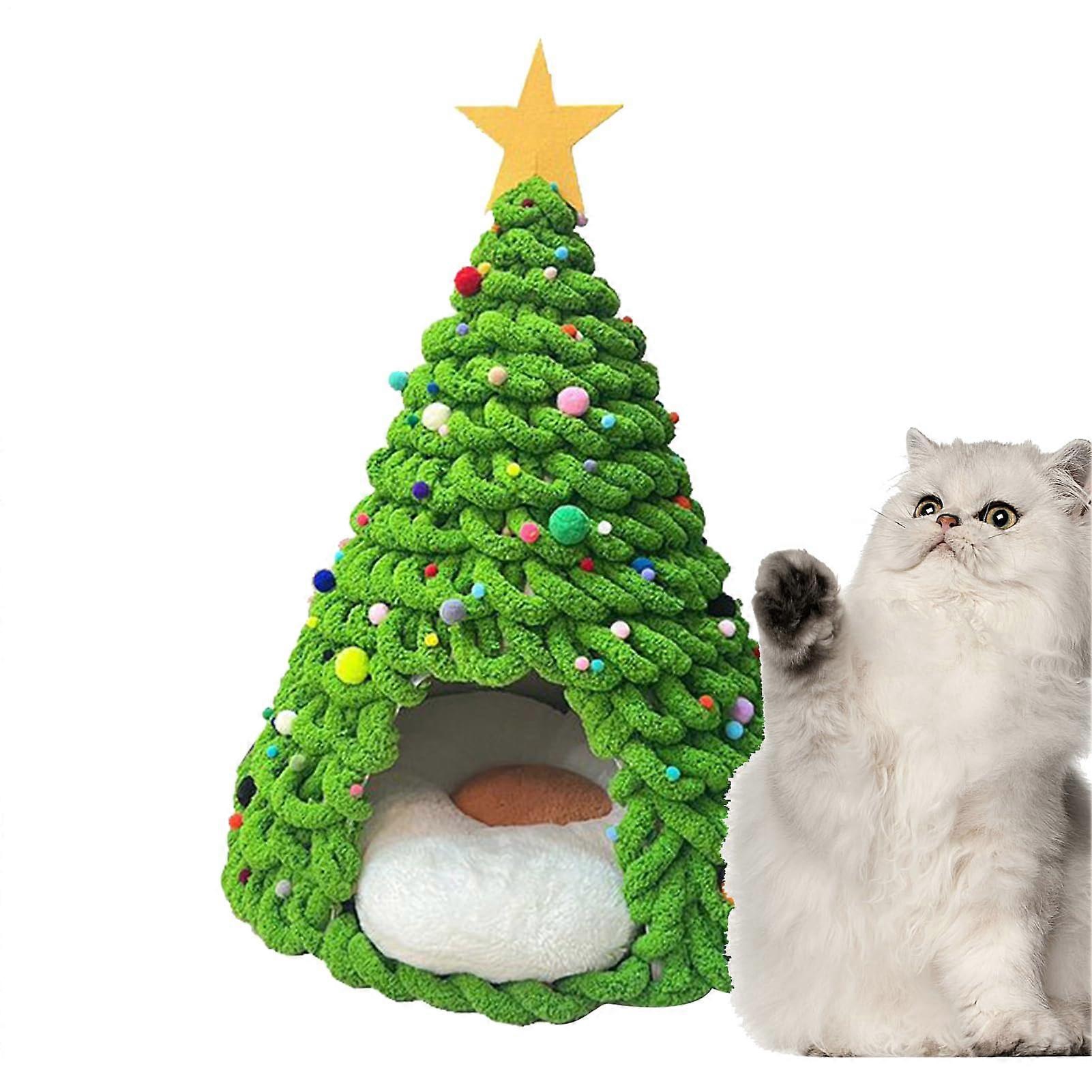 Christmas Tree Shaped Cat Bed Indoor Kitten Tent Material Set Cave Winter Pets Decorative Crafts