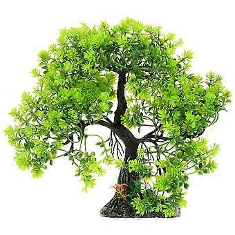 Arbre artificiel décoratif pour aquarium, plante décorative en résine, ornement d'arbre paysager (vert)